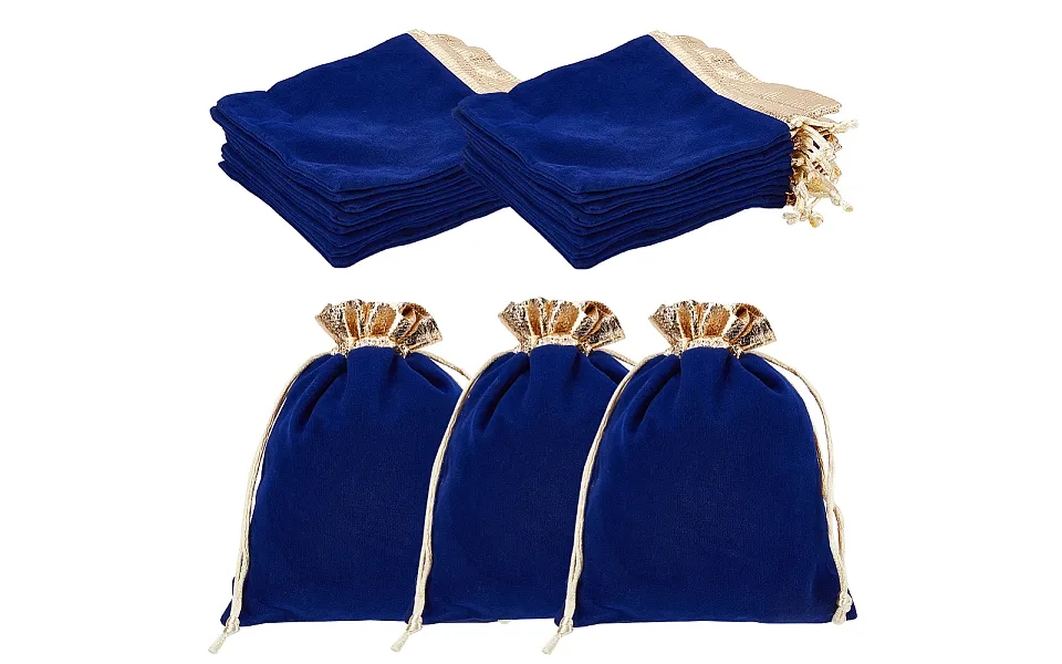 Beebeecraft 1 Box 15pcs Jewelry Pouches Bags Velvet Blue Drawstring Bags For Christmas Theme Wedding Candy Halloween