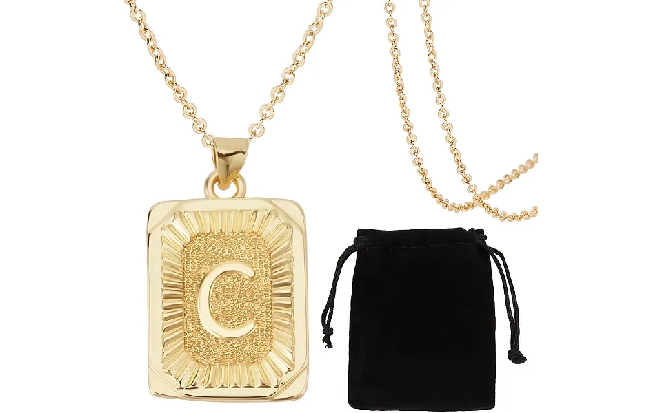 Beebeecraft 1 Box 1pc Alphabet C Necklaces 18k Gold Plated Brass Letter Pendants With 1pc Cable Chain And Rectangle Velv