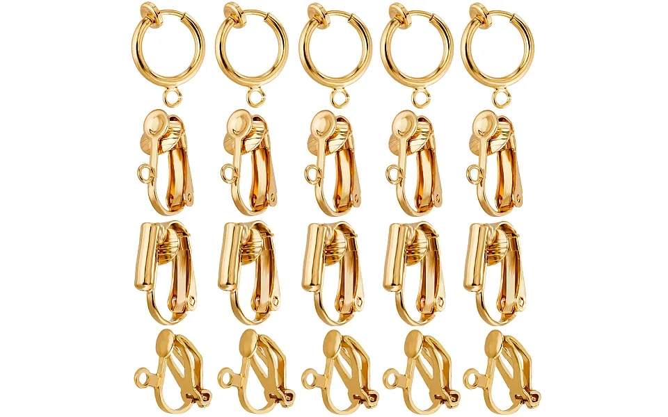 Beebeecraft 1 Box 24pcs Earring Clips 18k Gold Plated Clip-on Earrings Non-pierced Earring Findings With Loop For Diy Ea