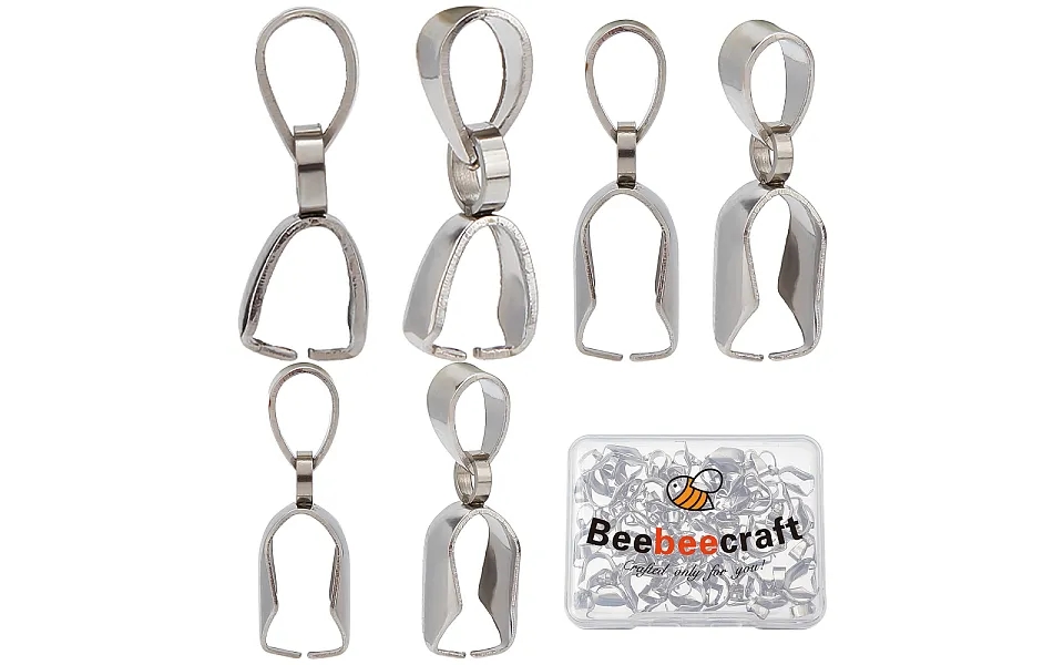 Beebeecraft 60pcs 3 Size Pendant Pinch Bails Stainless Steel Ice Pick Pinch Bails Dangle Charms Clasps Pendant Connector