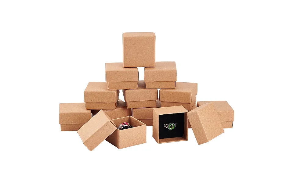 Benecreat 24 Pack Ring Box 5x5x3cm Kraft Brown Square Cardboard Jewelry Boxes Small Gift Box For Wedding Party Birthdays