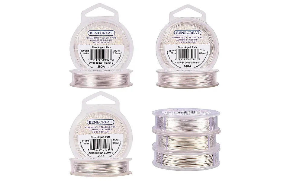 Benecreat 3 Rolls 20-gauge 24-gauge 28-gauge Tarnish Resistant Silver Coil Wire