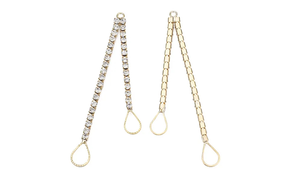 Brass Pave Crystal Rhinestone Chain With Teardrop Big Pendants