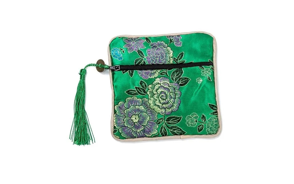 Chinese Brocade Tassel Zipper Jewelry Bag Gift Pouch