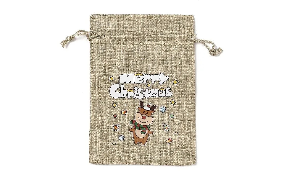 Christmas Printed Burlap Packing Pouches Drawstring Bags