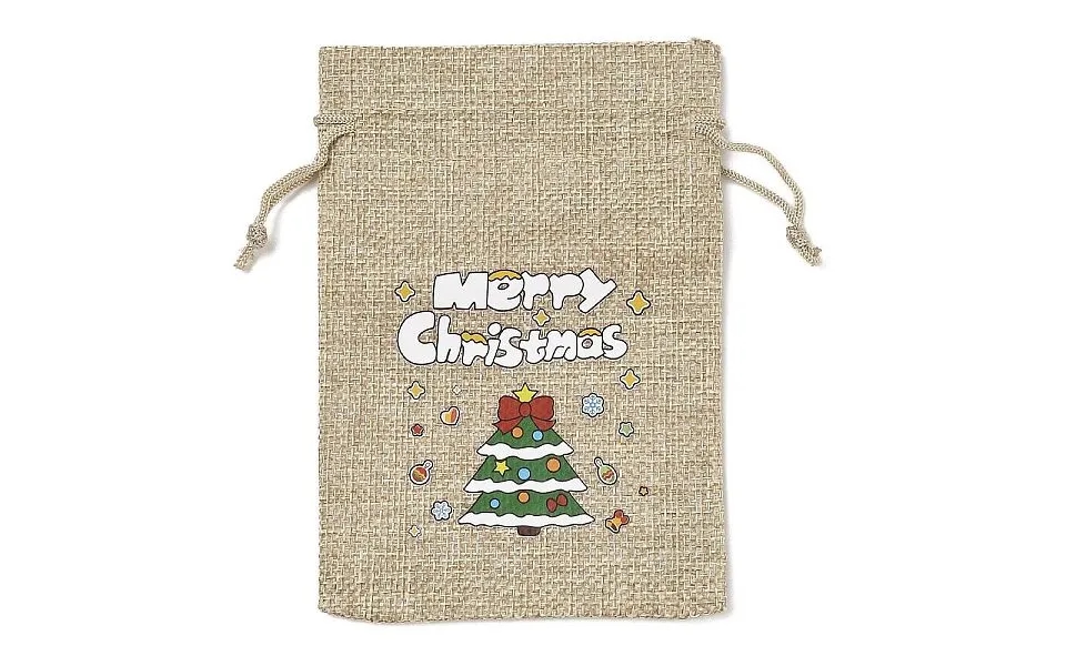 Christmas Printed Burlap Packing Pouches Drawstring Bags