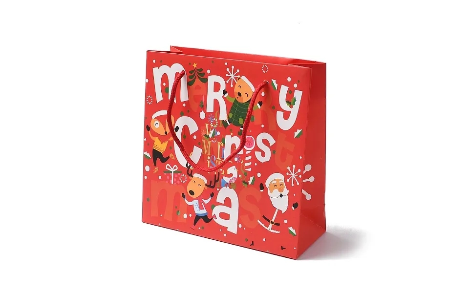 Christmas Santa Claus Print Paper Gift Bags With Nylon Cord Handle