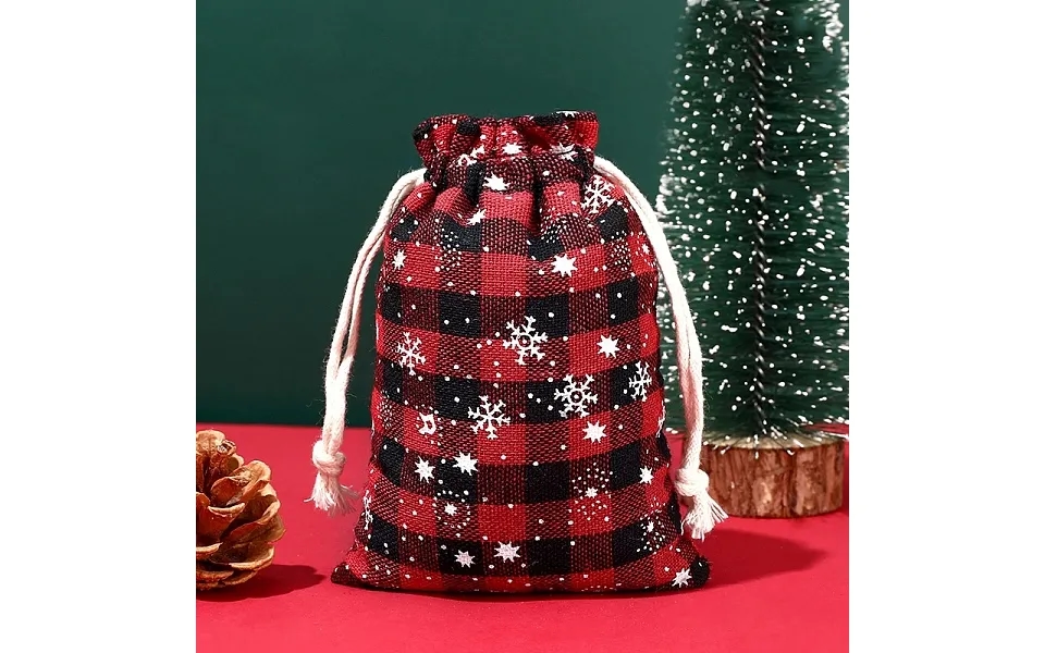 Christmas Themed Burlap Drawstring Bags