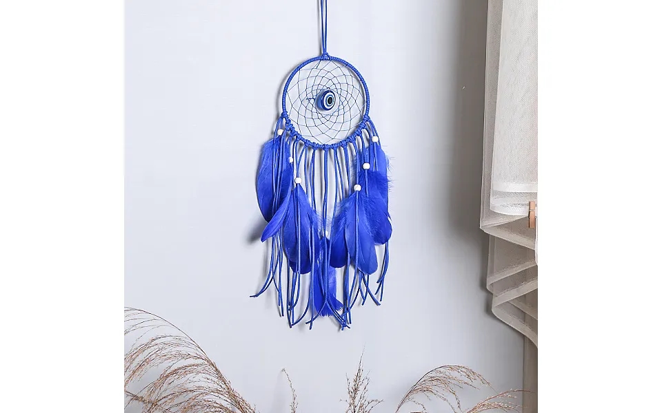 Cotton And Linen Woven Net Web With Feather Wall Hanging Decoration