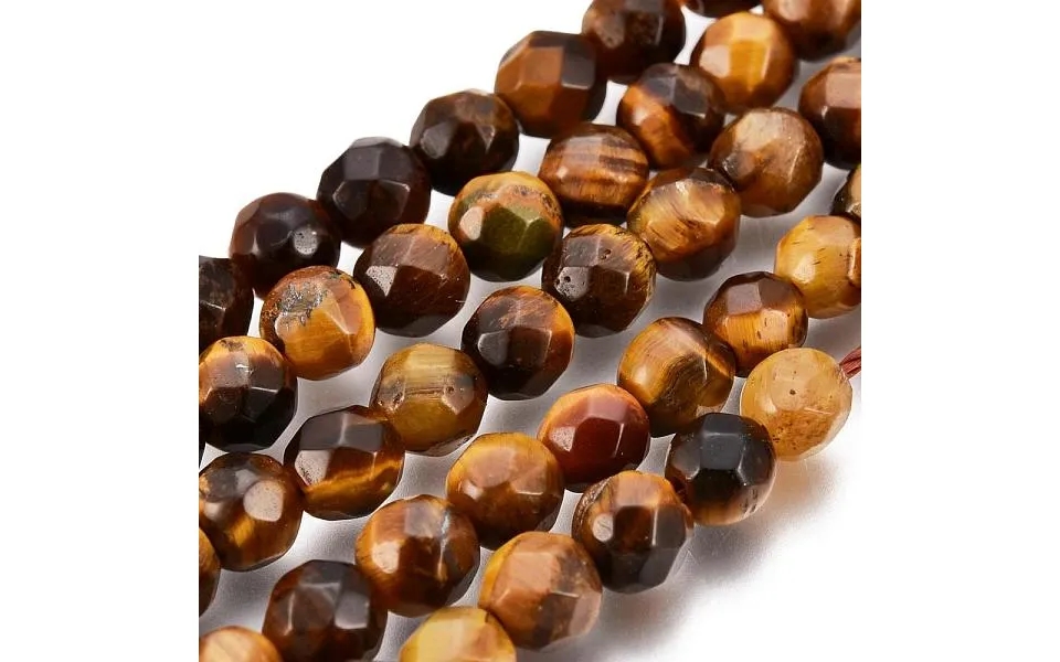 Faceted Grade A Natural Tiger Eye Round Bead Strands