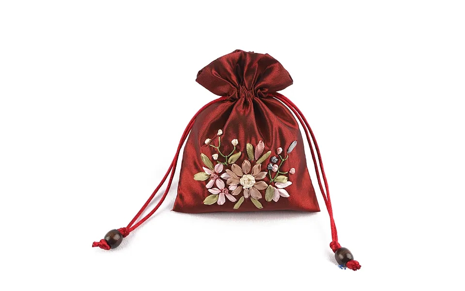 Flower Pattern Satin Jewelry Packing Pouches