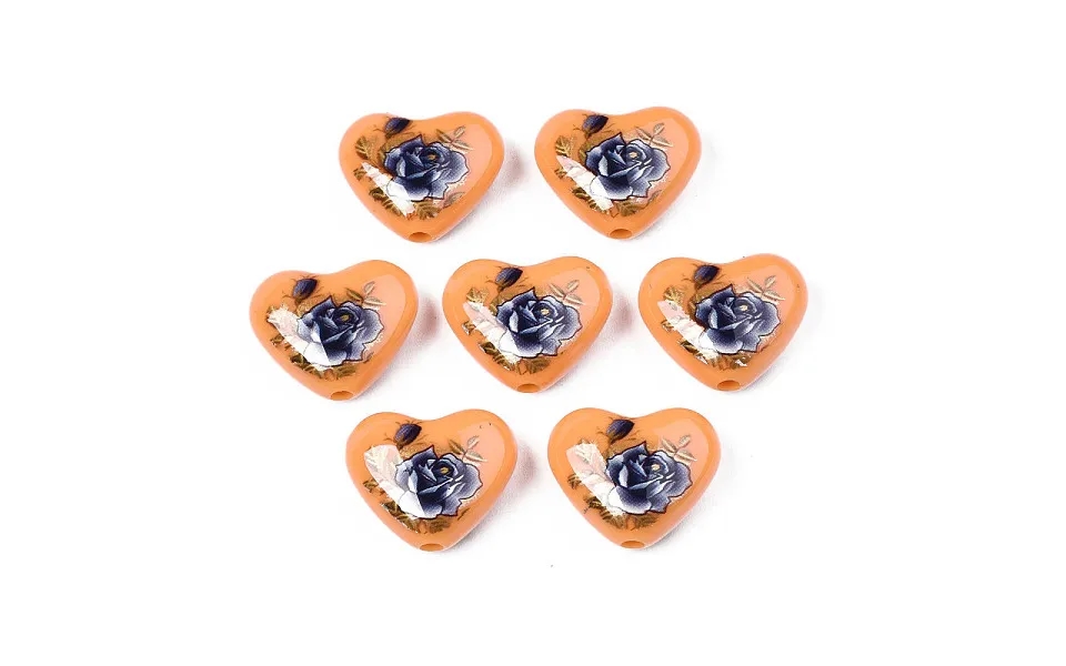 Flower Printed Opaque Acrylic Heart Beads