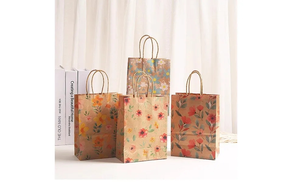 Flower Printed Paper Shopping Bags With Handle