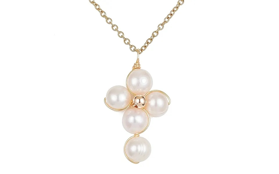 Grade A Natural Pearl Beaded Cross Pendant Necklace For Women