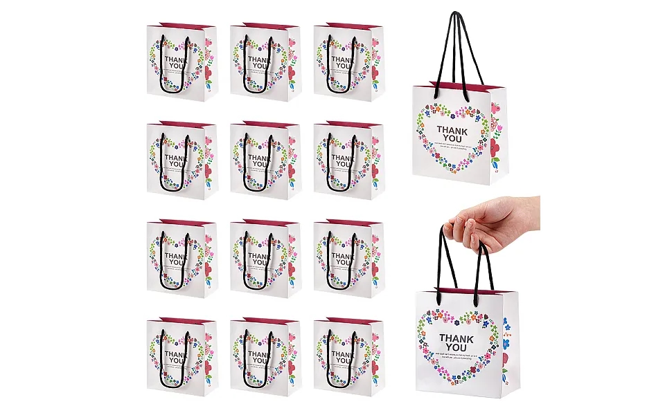 Heart Flower Thank You Printed Paper Storage Gift Tote Bags For Wedding Party Gift Wrapping Bags