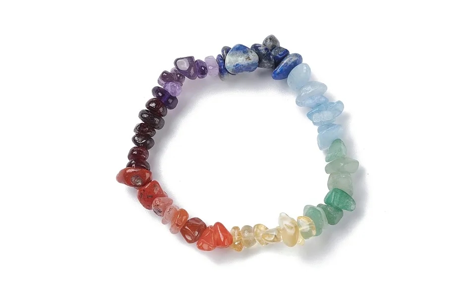 Kids 7 Chakra Natural Mixed Stone Chip Beads Stretch Bracelet With Heart