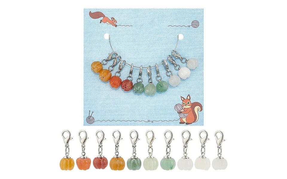 Natural Gemstone Autumn Pumpkin Pendant Locking Stitch Markers