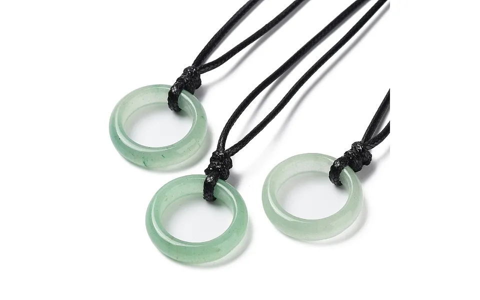 Natural Green Aventurine Ring Pendant Necklace With Waxed Cords