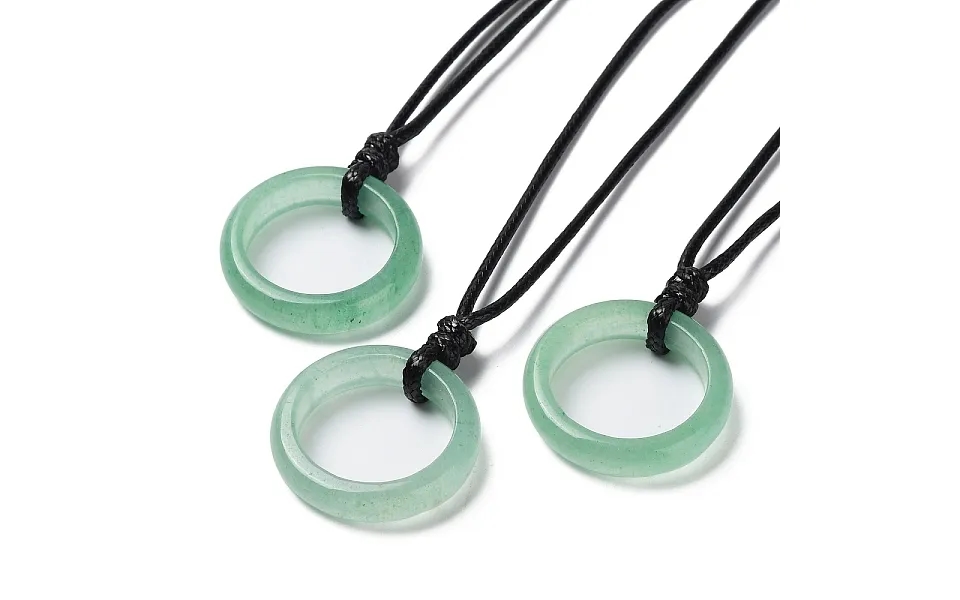Natural Green Aventurine Ring Pendant Necklace With Waxed Cords