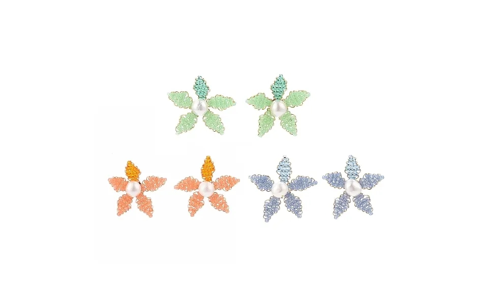 Natural Pearl & Glass Seed Braided Beaded Flower Stud Earrings