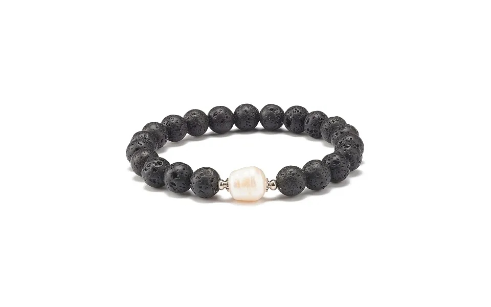 Natural Pearl & Lava Rock Beaded Stretch Bracelet