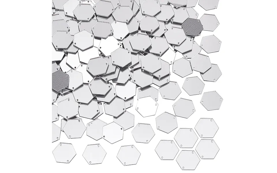 Ph Pandahall 200pcs Hexagon Sew On Mirrors Silver Acrylic Sew On Mirror Pieces With Holes