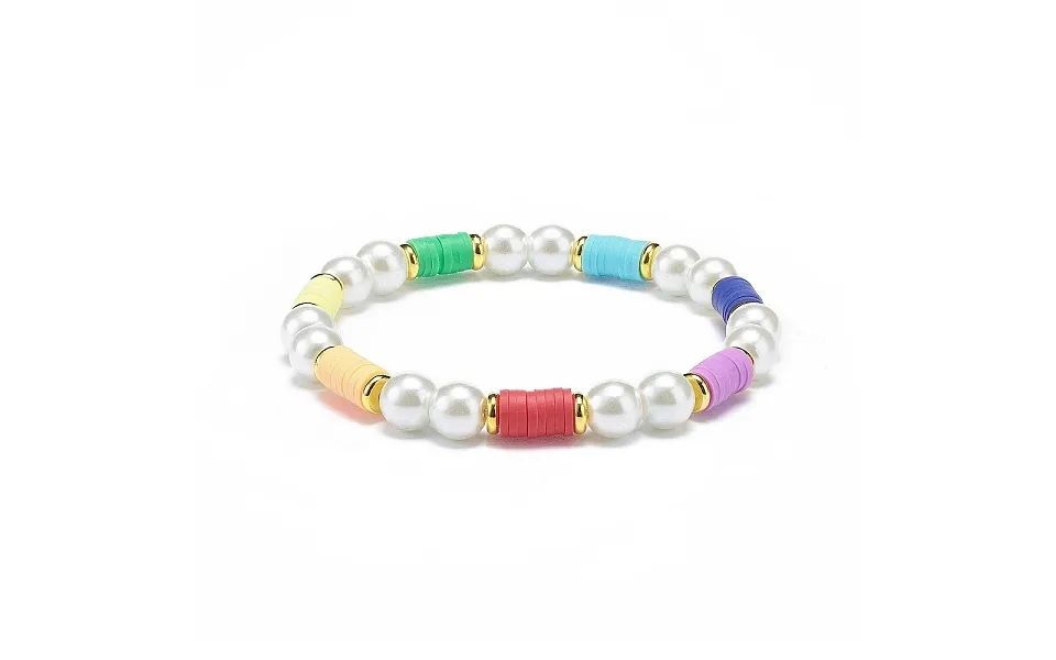 Polymer Clay Heishi & Glass Pearl & Brass Beaded Stretch Bracelet For Women