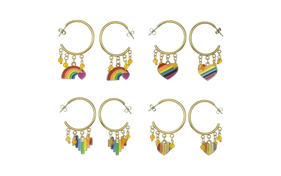 Rainbow Pride Flag Alloy Enamel Dangle Stud Earrings