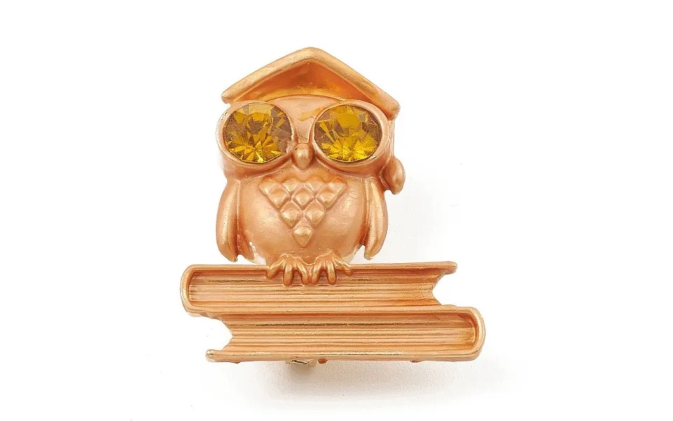 Rhinestone Owl Doctor Brooch Pin