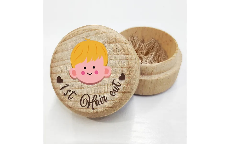 Round Beech Wooden 3d Engraved My First Curl Boy Box