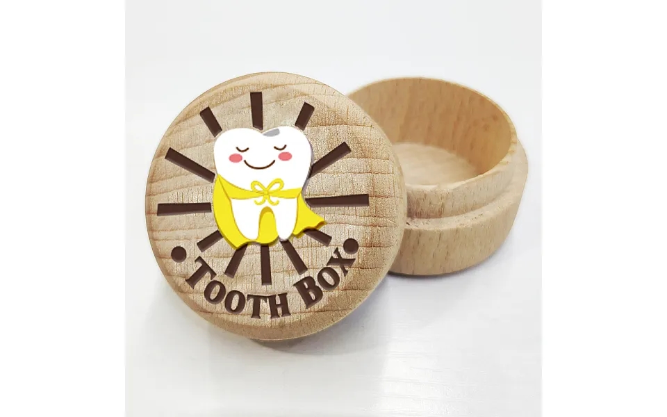 Round Beech Wooden 3d Engraved My First Tooth Superman Box
