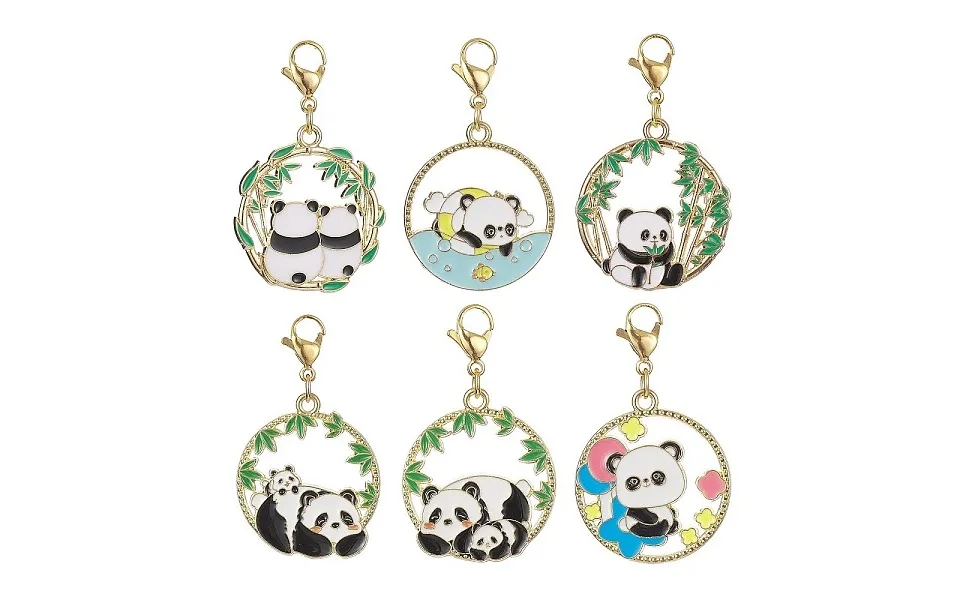 Round Ring With Panda Alloy Enamel Pendant Decorations