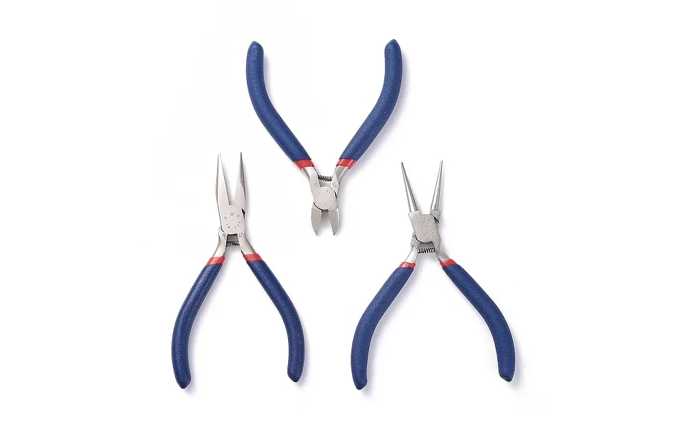 Set Of 3 Jewelry Making Supplies Craft Diy Pliers Tool Set Flat Nosed Round Nosed Wire Cutter Pliers Blue