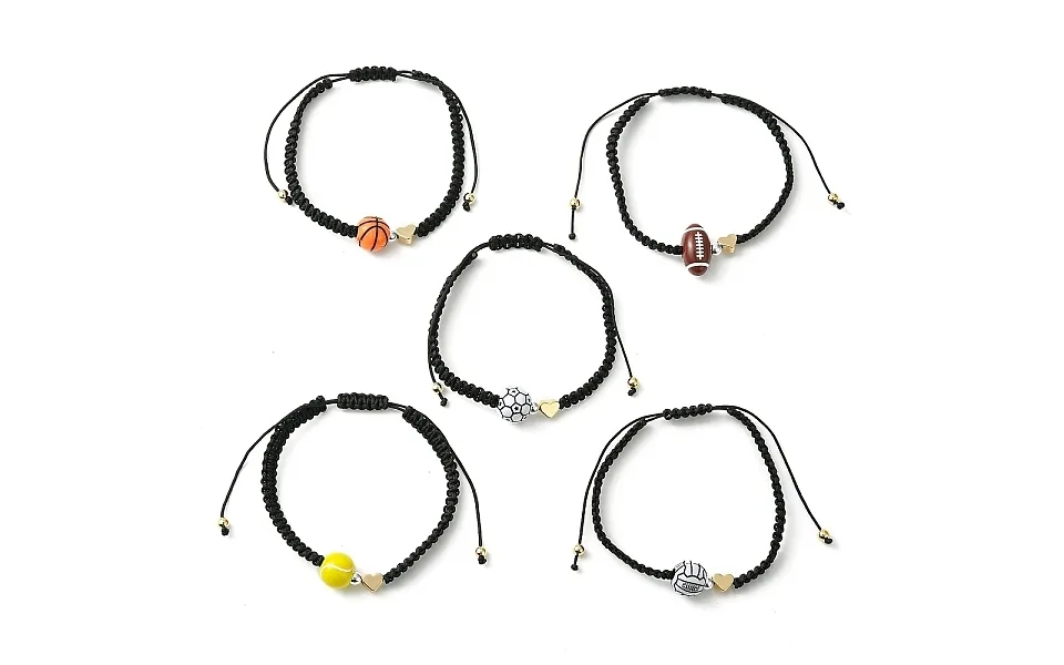 Sport Theme Acylic & Brass Heart Braided Bead Bracelet