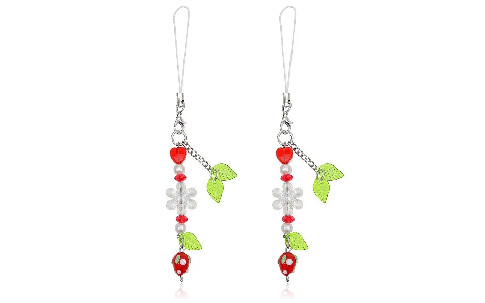 Strawberry & Leaf & Flower Handmade Lampwork Mobile Straps