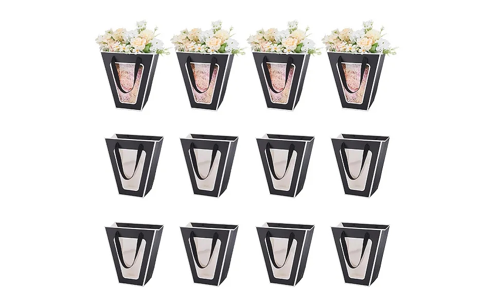 Trapezoid Paper Flower Gift Tote Bags With Plastic Visible Window