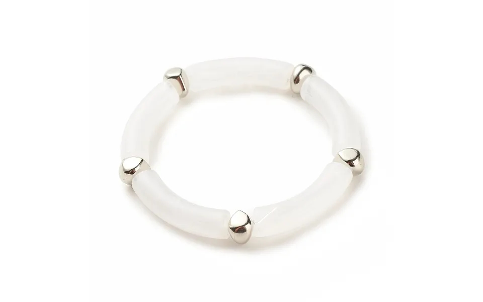 White Acrylic Curved Tube Chunky Stretch Bracelet With Ccb Plastic For Women