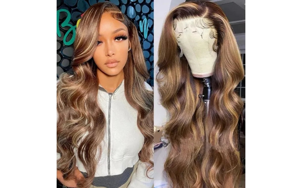 Sunber Hair Body Wave Lace Frontal Wigs Supernatural And Realistic Honey Blonde Highlights Lace Closure Wig