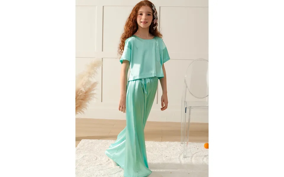 Girls Pajama Sets Long Pants - Aqua Green