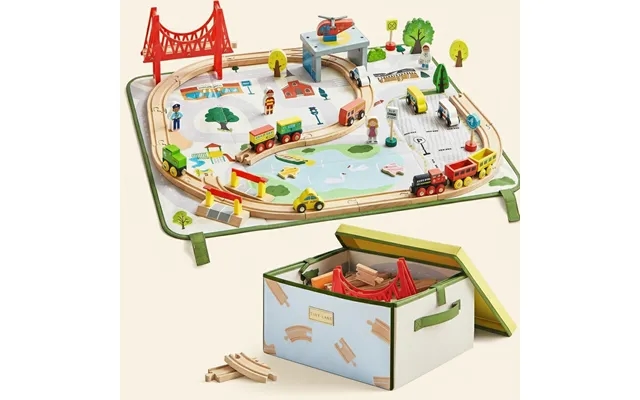 Tiny Land 110-piece Wooden Train Set With Folding Storage Box product image