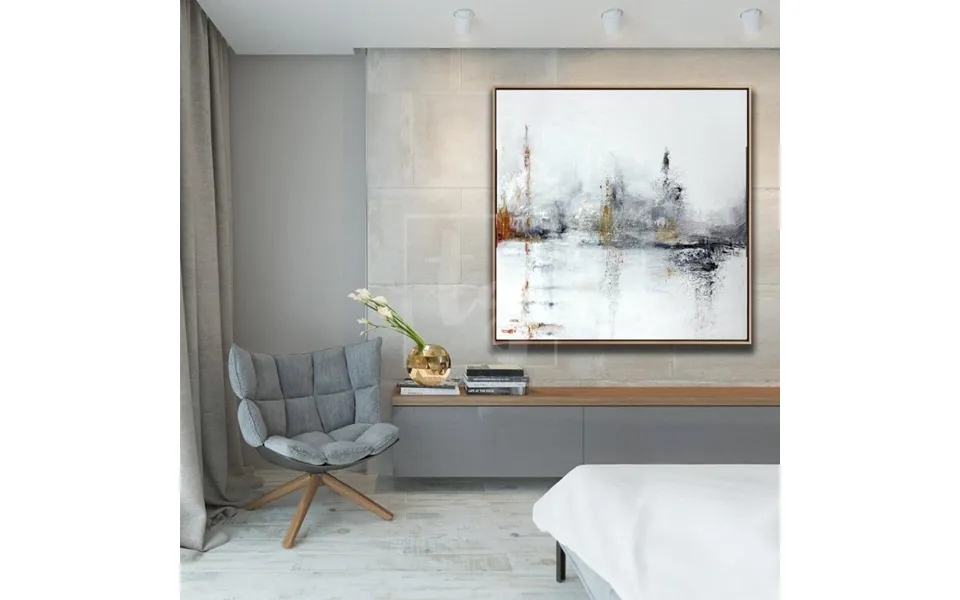 Abstract Art In White - Black And Mustard Yellow Town Square