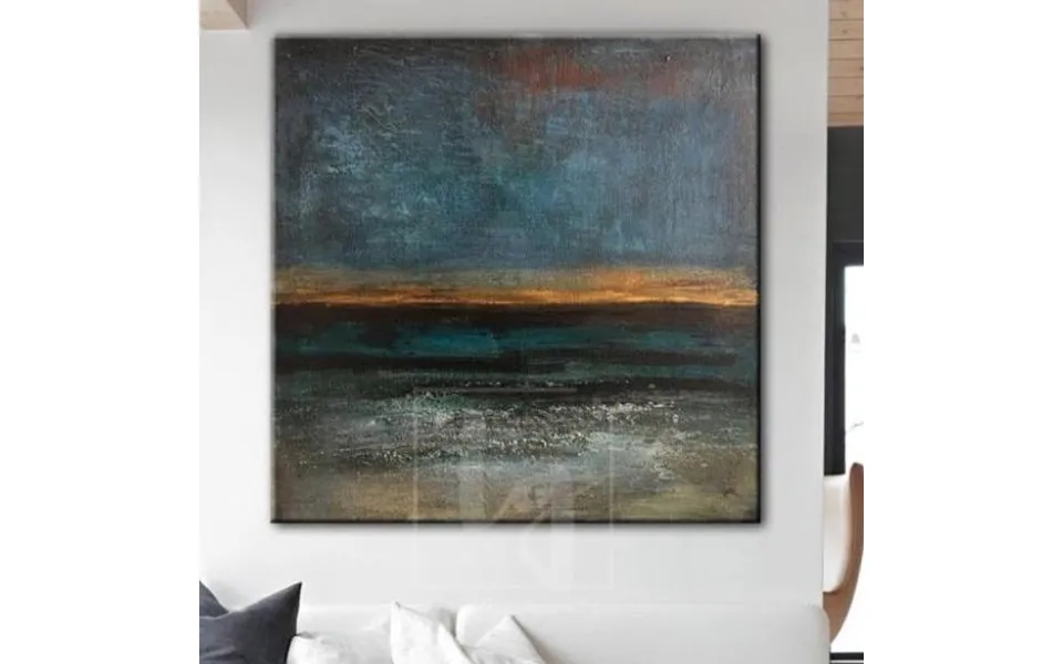 Abstract Blue And Green Painting Ocean Sunset Art Stormy Ocean