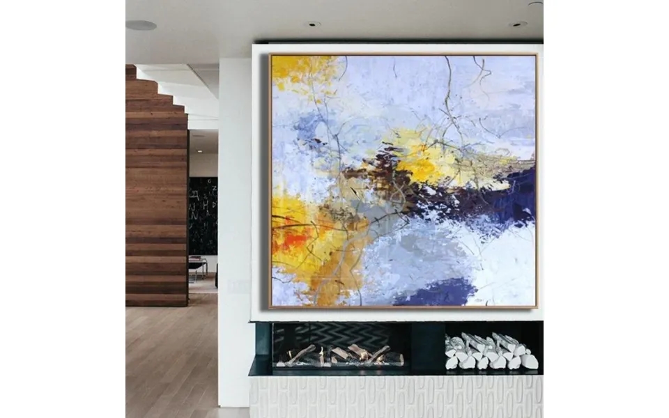 Abstract Landscape Art In Royal Blue And Cadmium Yellow The Last Leaf