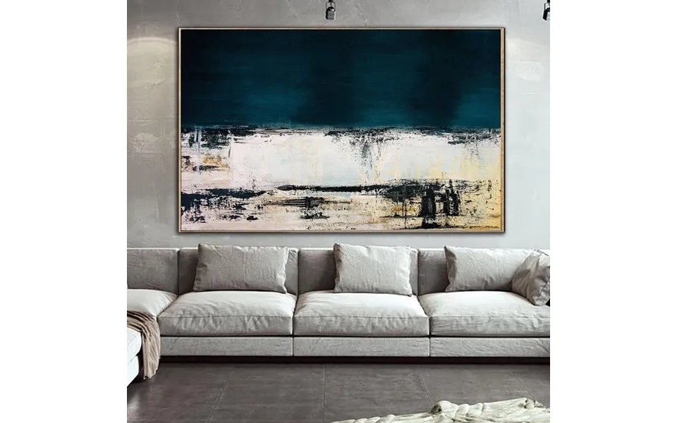 Abstract Painting In Deep Blue - White And Beige On The Border Of Time