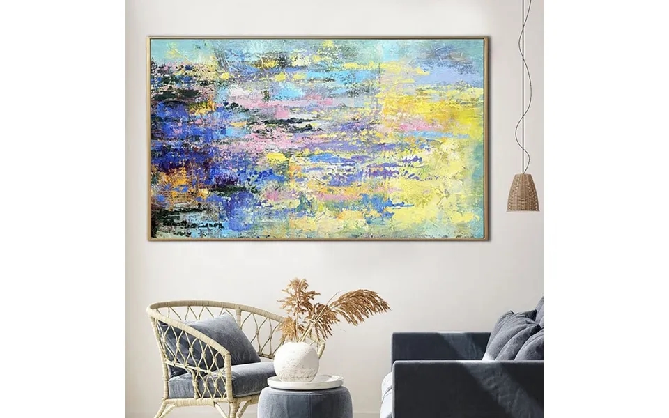 Abstract Painting In Lilac - Yellow And Light Blue Lily Pond