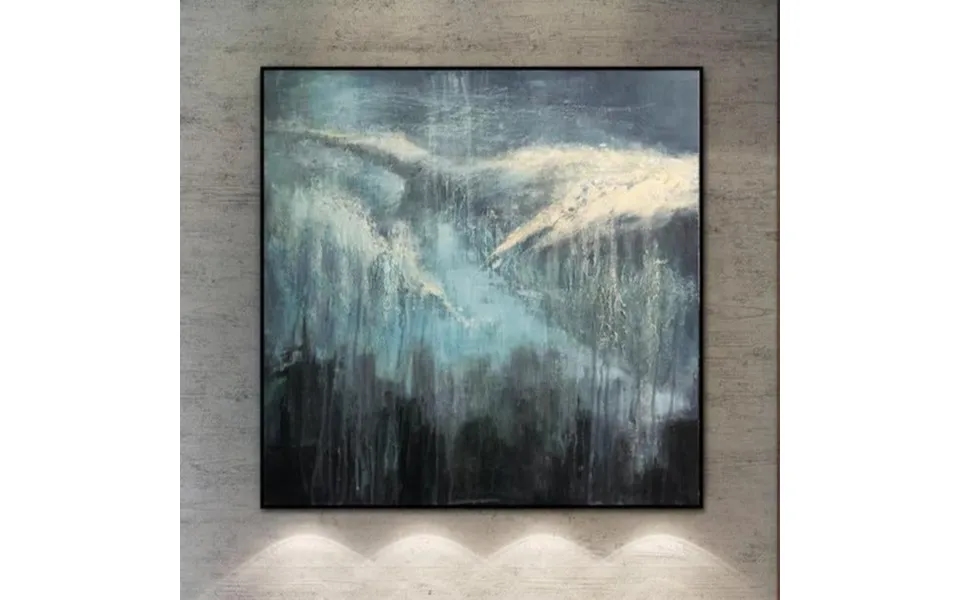 Extra Large Abstract Painting Blue Sea Canvas Art Black Wall Art Sea Painting Wave Painting Raging Storm