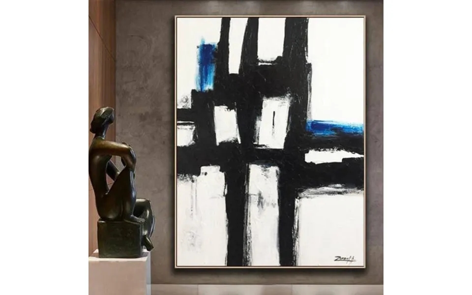 Large Canvas Art Original Black And White Art Blue Canvas Franz Kline Style Texture Art Unexplainable Feeling