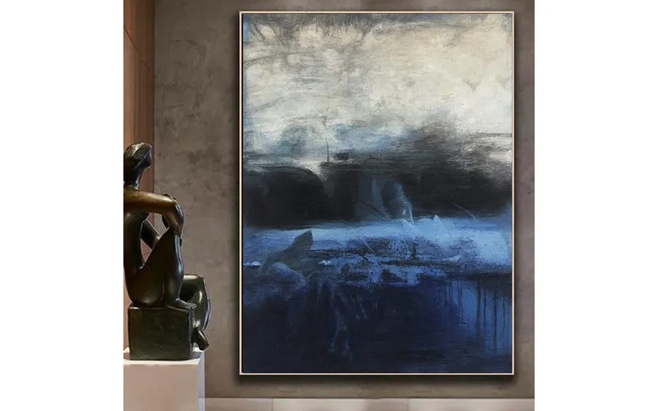 Large Original Abstract Painting Blue Canvas Art Gray Painting Black Painting Morning Ocean