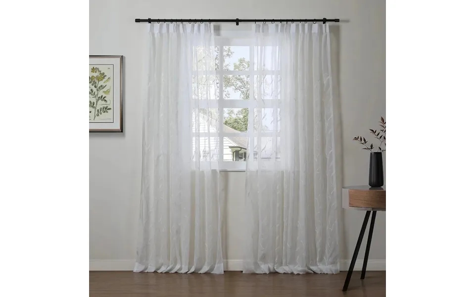 Florida Embossed White Semi Sheer Curtain Pleated - White Jacquard D148-68