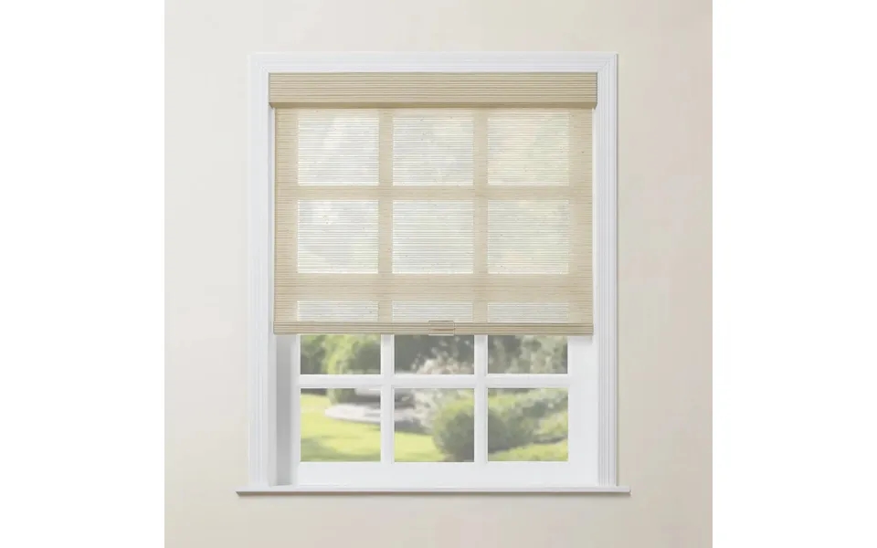 Rae Natural Jute Woven Wood Roller Shades Cordless - Striped Biscuit H023